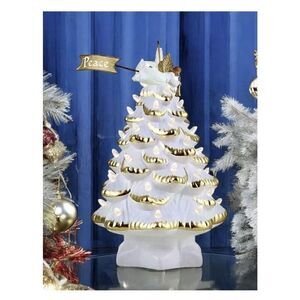 Mr Christmas Retro Nostalgic 14” White Gold LED Ceramic Tree Animated Angel NIB